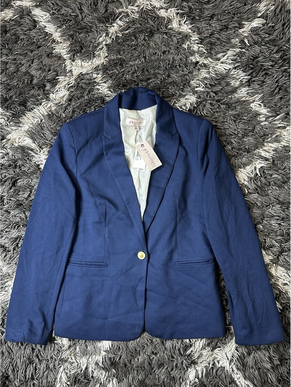 NWT Philosophy Republic Clothing Womens 10 Navy Blue Blazer Gold Button